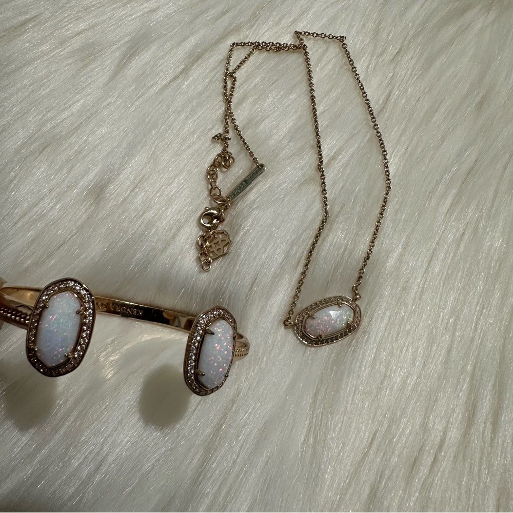 Kendra Scott Rose Gold Opal Halo Bracelet and Necklace Set